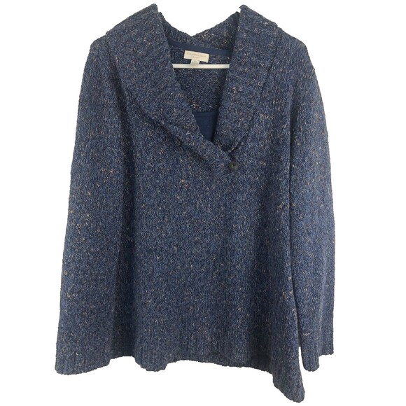 Charter Club Sweater Sz 2X  Blue Chunky Knit Shawl Collar Pullover Solid Womens - Picture 1 of 6
